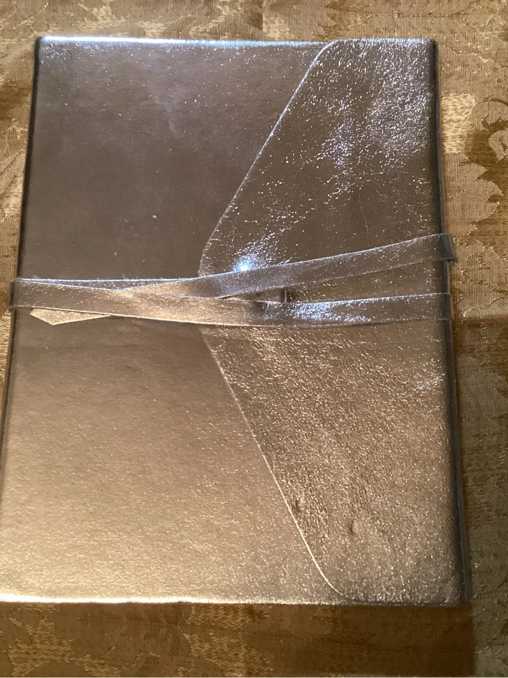 Silver Leather Journal Notebook with Wrap Tie